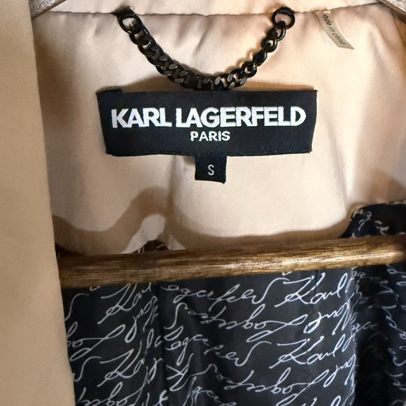 Karl Lagerfeld Paris Women's Trench Coat S Beige Belted Removable Hood - Picture 5 of 14
